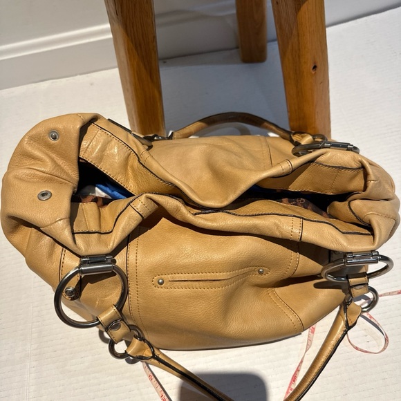 B. Makowsky Designer Tan Supple Leather Hobo Shoulder Bag Cheetah Lined Pre own - Picture 8 of 12